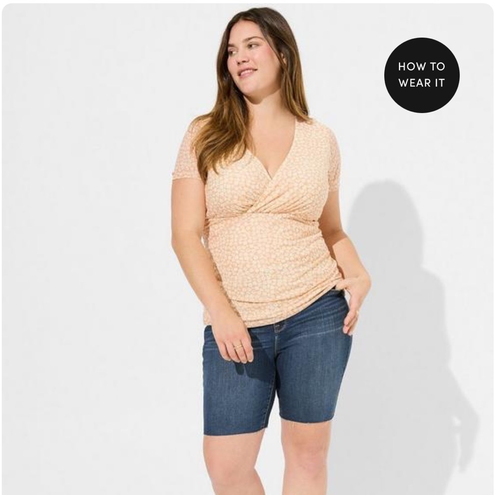 Torrid Peach Stretch Mesh Surplice Neckline Shirred Top NWT